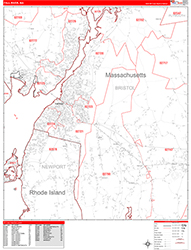 Fall River Wall Map Zip Code Red Line Style 2026